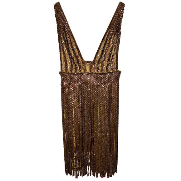 Mandalay Dresses & Skirts - NWT Mandalay Gold Beaded Fringe Studded Sequin Mini Cocktail Party Dress Size 2